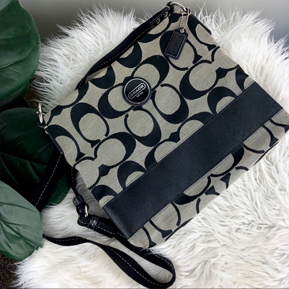 Coach Handbags - COACH Crossbody Bag Black & Gray Signature Large
